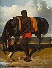 Africain tenant un cheval au bord d'une mer